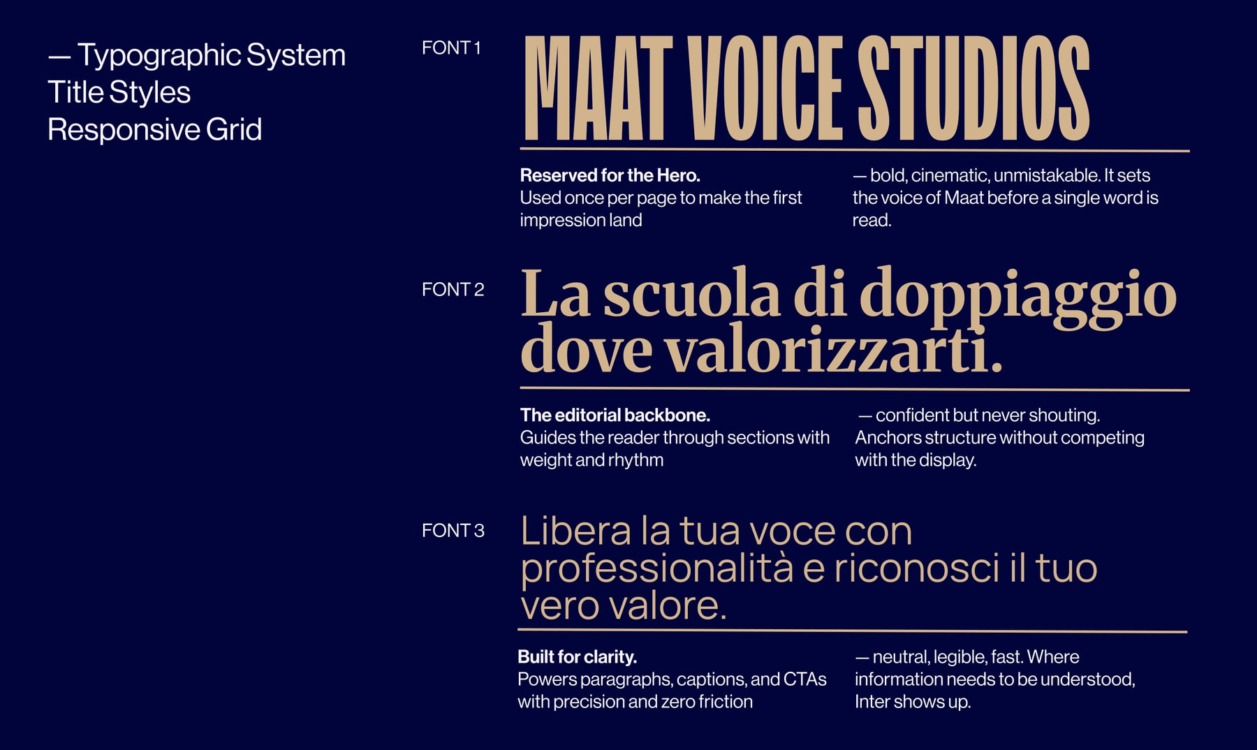 Maat Voice Studios — Sistema tipografico