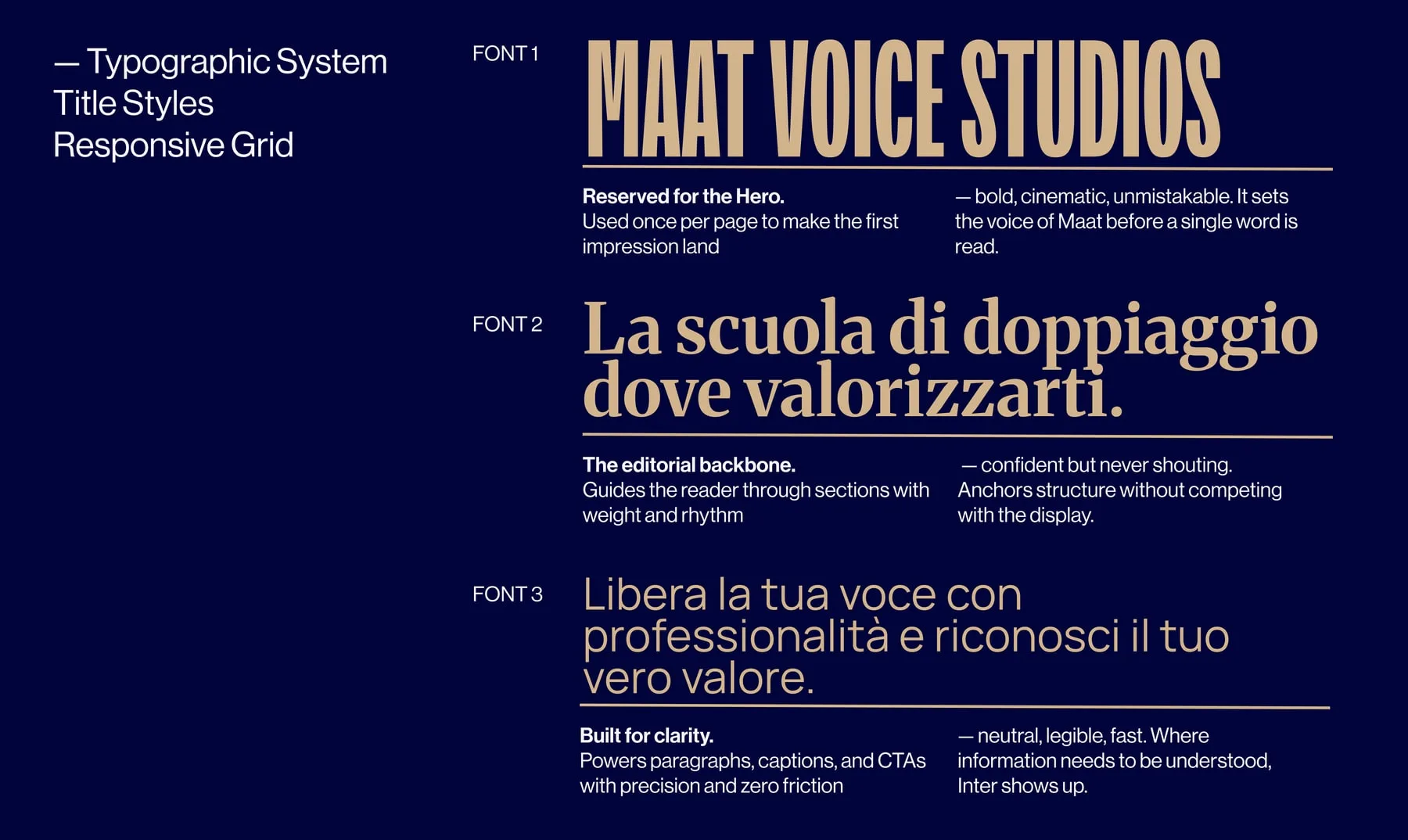 Maat Voice Studios — Sistema tipografico